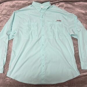Columbia PFG XLT Long Sleeve Fishing Shirt Mint Green Vented Omni-Shade